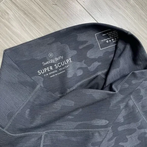 Sweaty Betty Super Sculpt Pocket Camo Leggings In Black Camo Embossed Size M - Picture 4 of 11